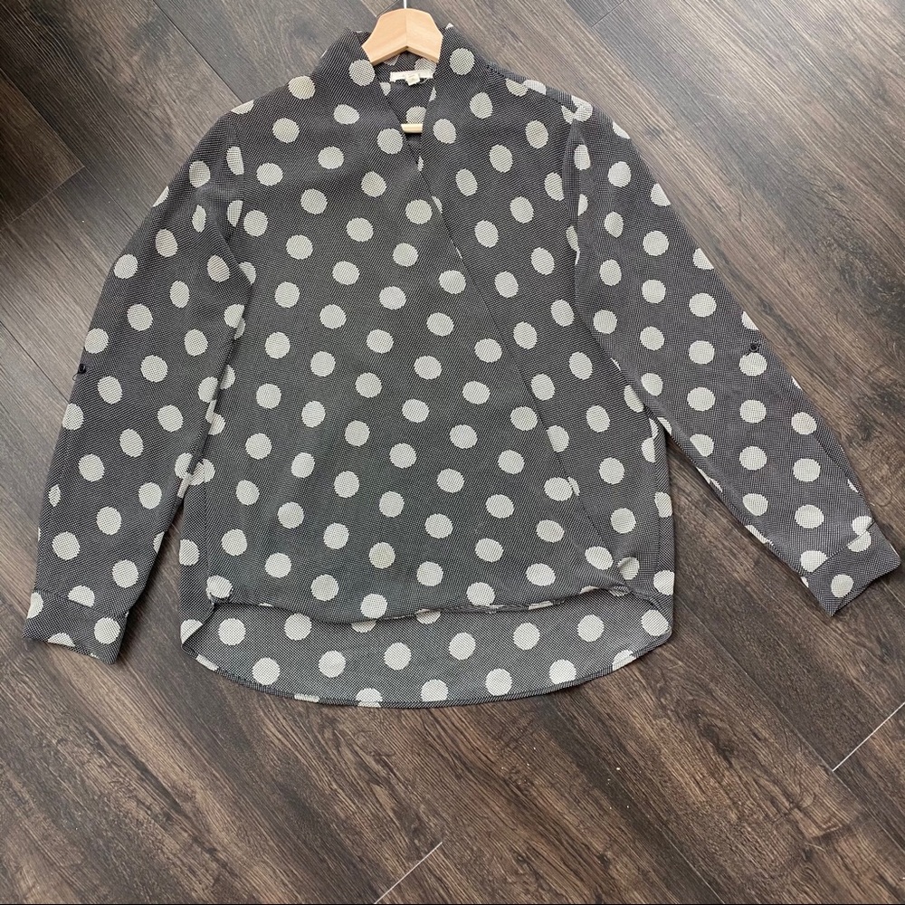 Pleione faux wrap long sleeve top, M, roll sleeve